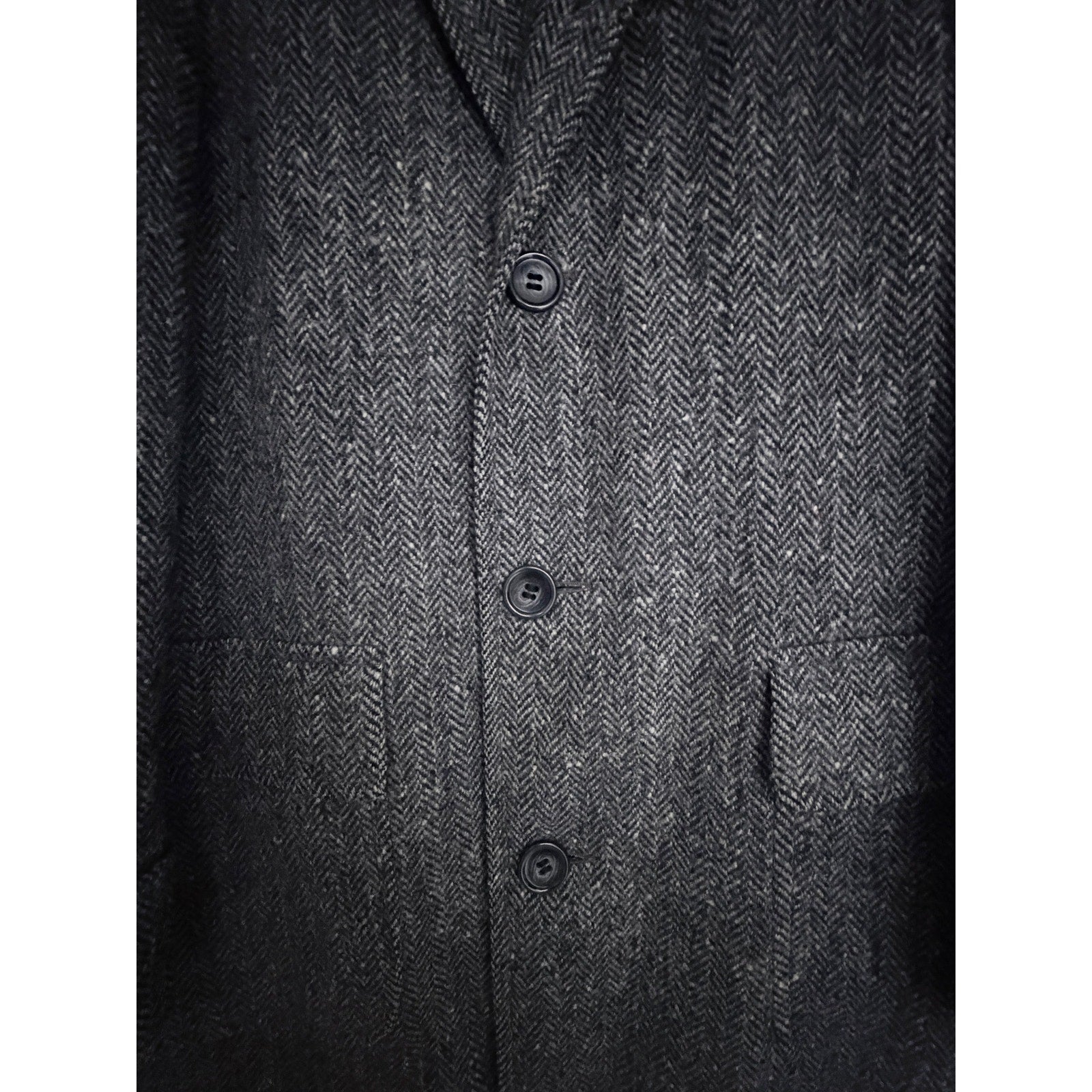 Harris Tweed Gray Herringbone Wool Overcoat