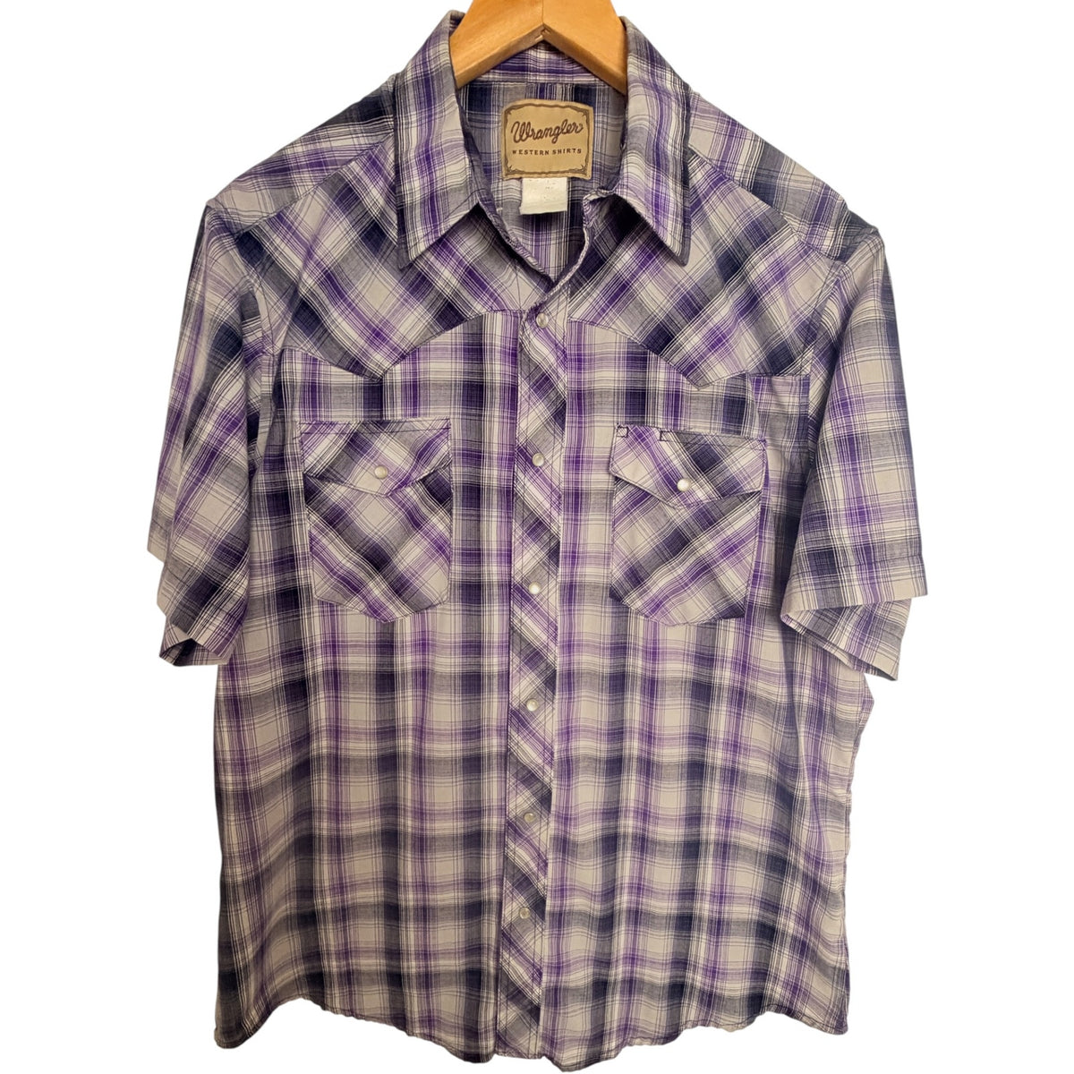 Wrangler Purple Gray Plaid Pearl Snap Western Shirt - Men's L