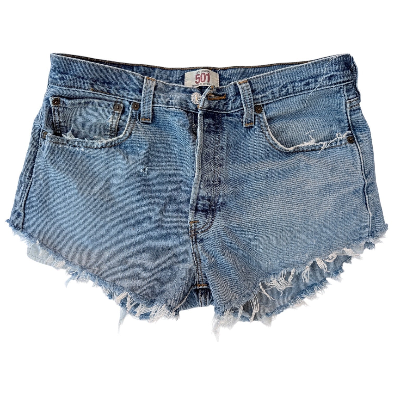 Levi's 501 Cut Off Denim Shorts Womens W34 Light Wash Distressed Frayed Raw Hem