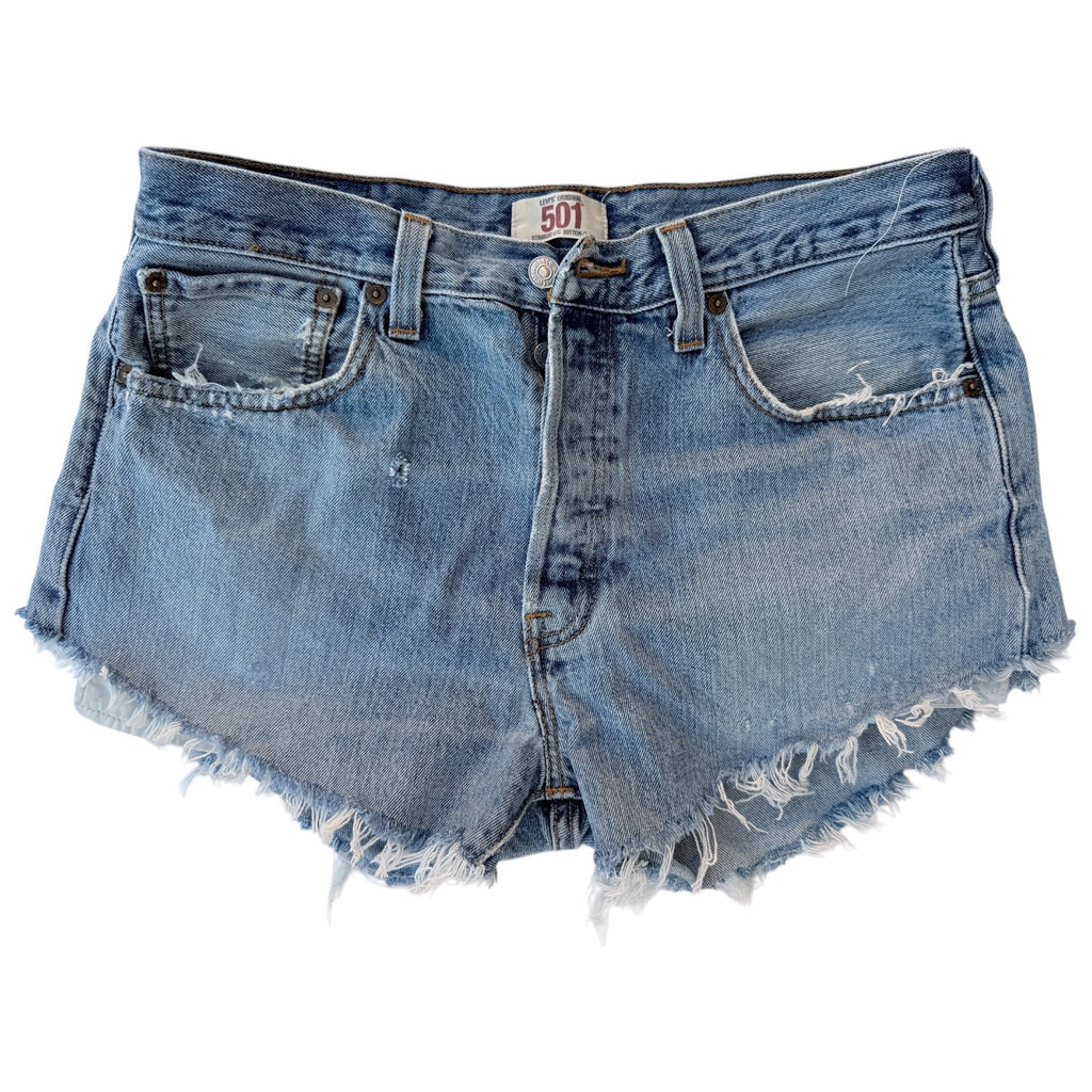Levi's 501 Cut Off Denim Shorts Womens W34 Light Wash Distressed Frayed Raw Hem
