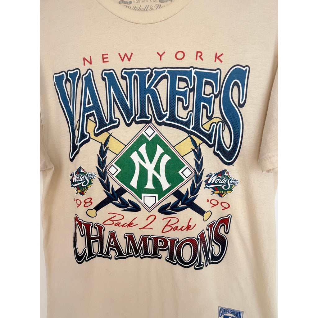 Mitchell & Ness New York Yankees Champions Tee Shirt Mens L Cream MLB 1998 1999