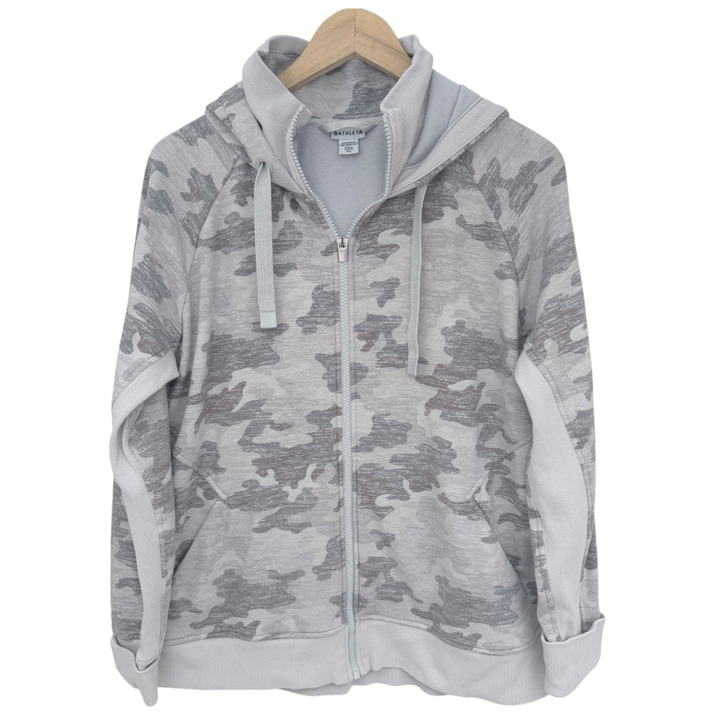 Athleta Full Zip Hoodie Womens XL Gray Camo Athletic Sweatshirt