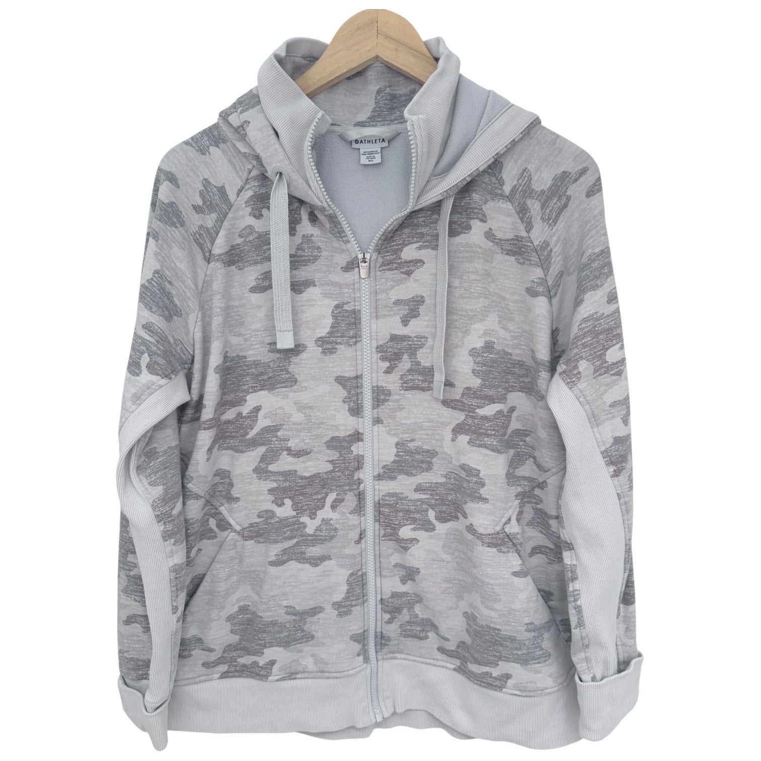 Athleta Full Zip Hoodie Womens XL Gray Camo Athletic Sweatshirt