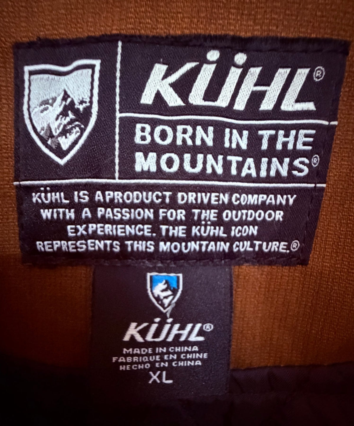 KÜHL Men's Brown Vintage Patina Dye Vest — brand label