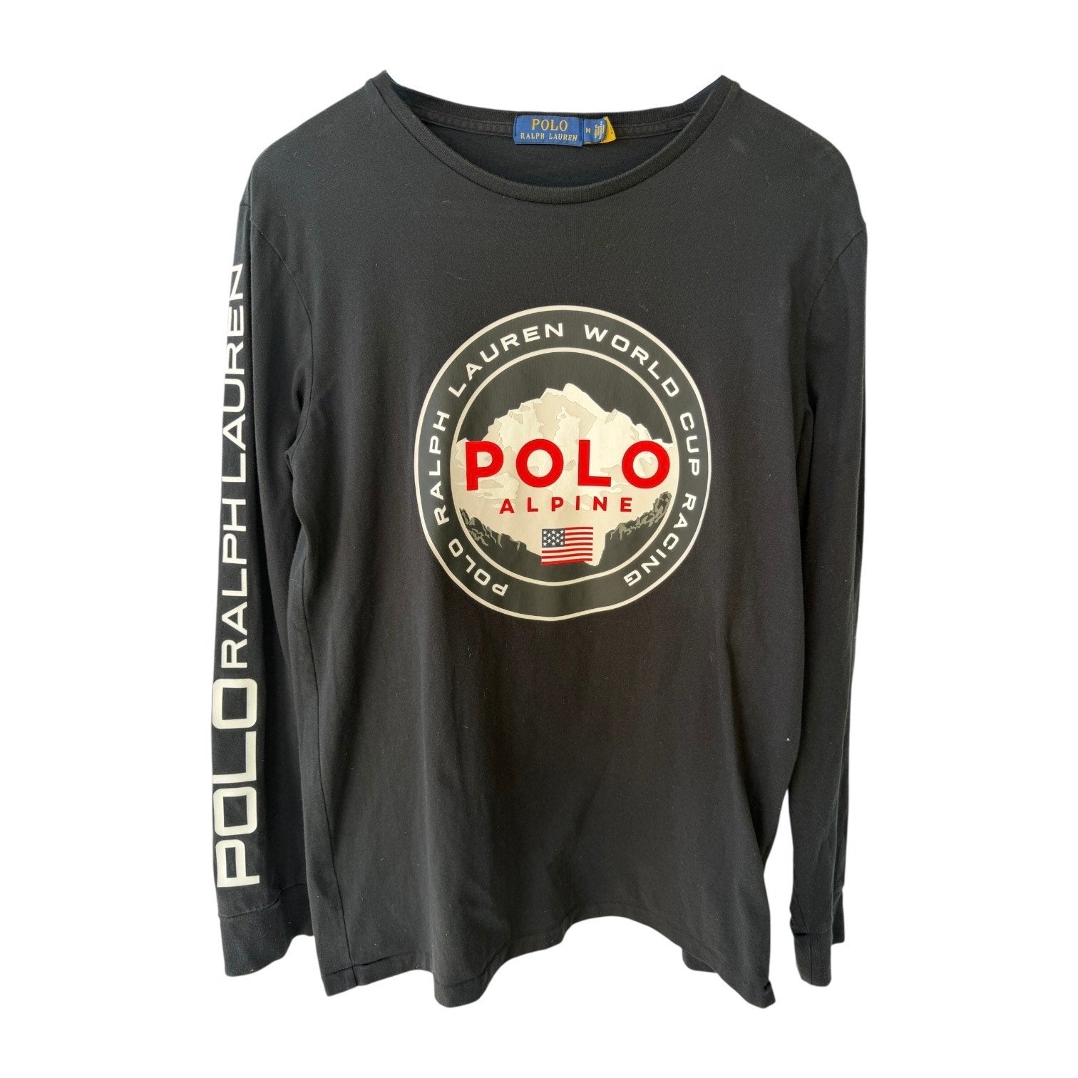 Polo Ralph Lauren Alpine World Cup Racing Shirt Mens M Black Ski Graphic Long