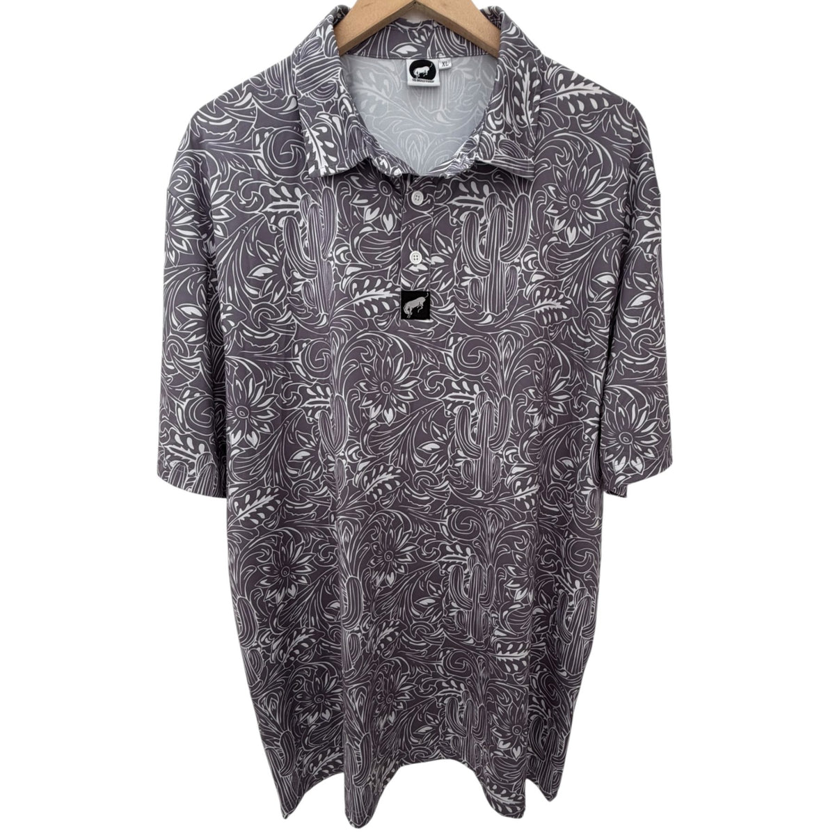 The Bronc Donkey Men's Gray Polo — front view
