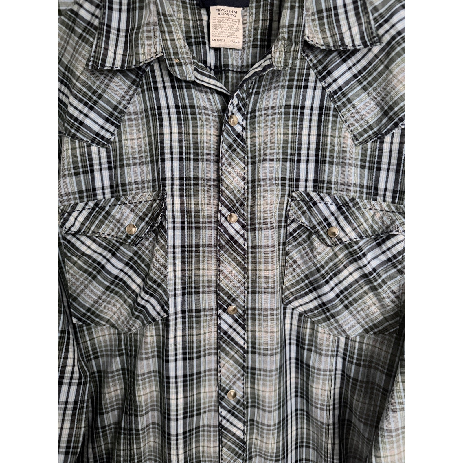 Wrangler Plaid Pearl Snap Western Shirt Mens XL Green Blue