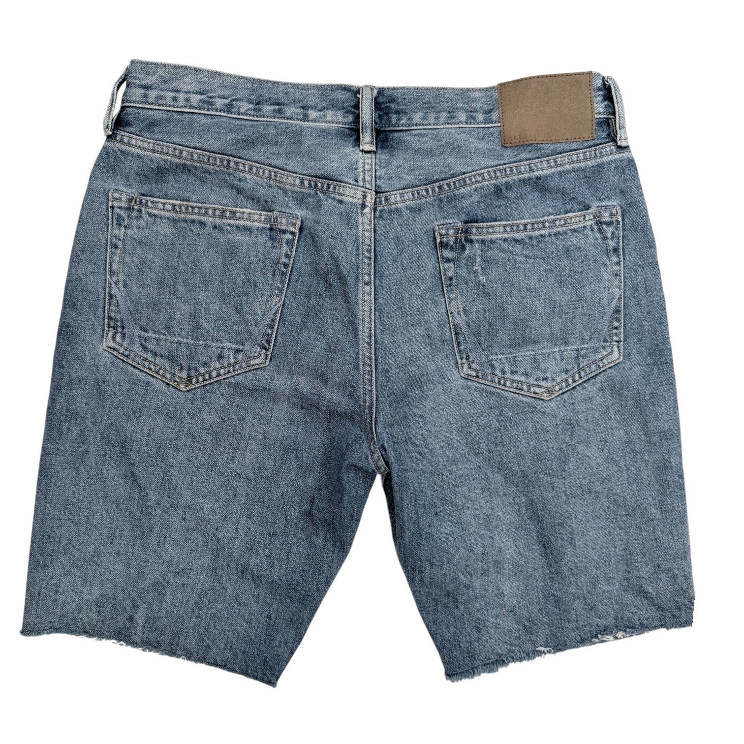 AllSaints Switch Denim Shorts Mens 31 Blue Button Fly Hem Designer Jean Shorts