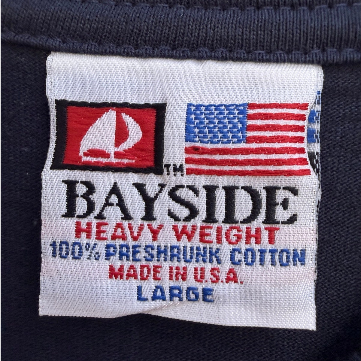 Bayside Long Sleeve Shirt Mens Large Navy USA Made Workwear Heavyweight
