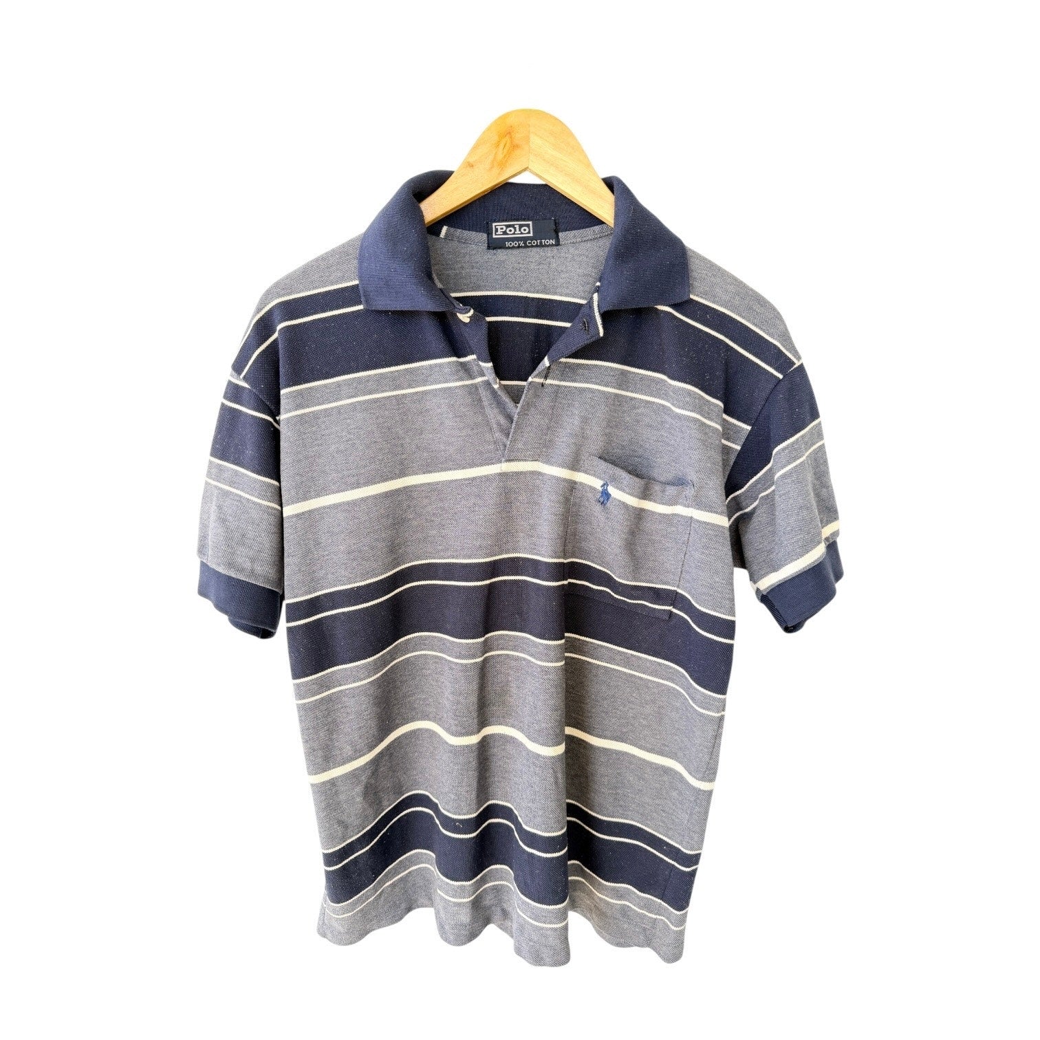 Polo Ralph Lauren Polo Shirt Mens Small Blue Gray Striped Classic Fit Pony Logo