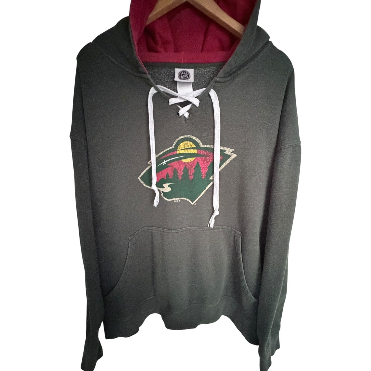 Minnesota Wild Lace Up Hoodie Green NHL Hockey Sweatshirt Mens Large