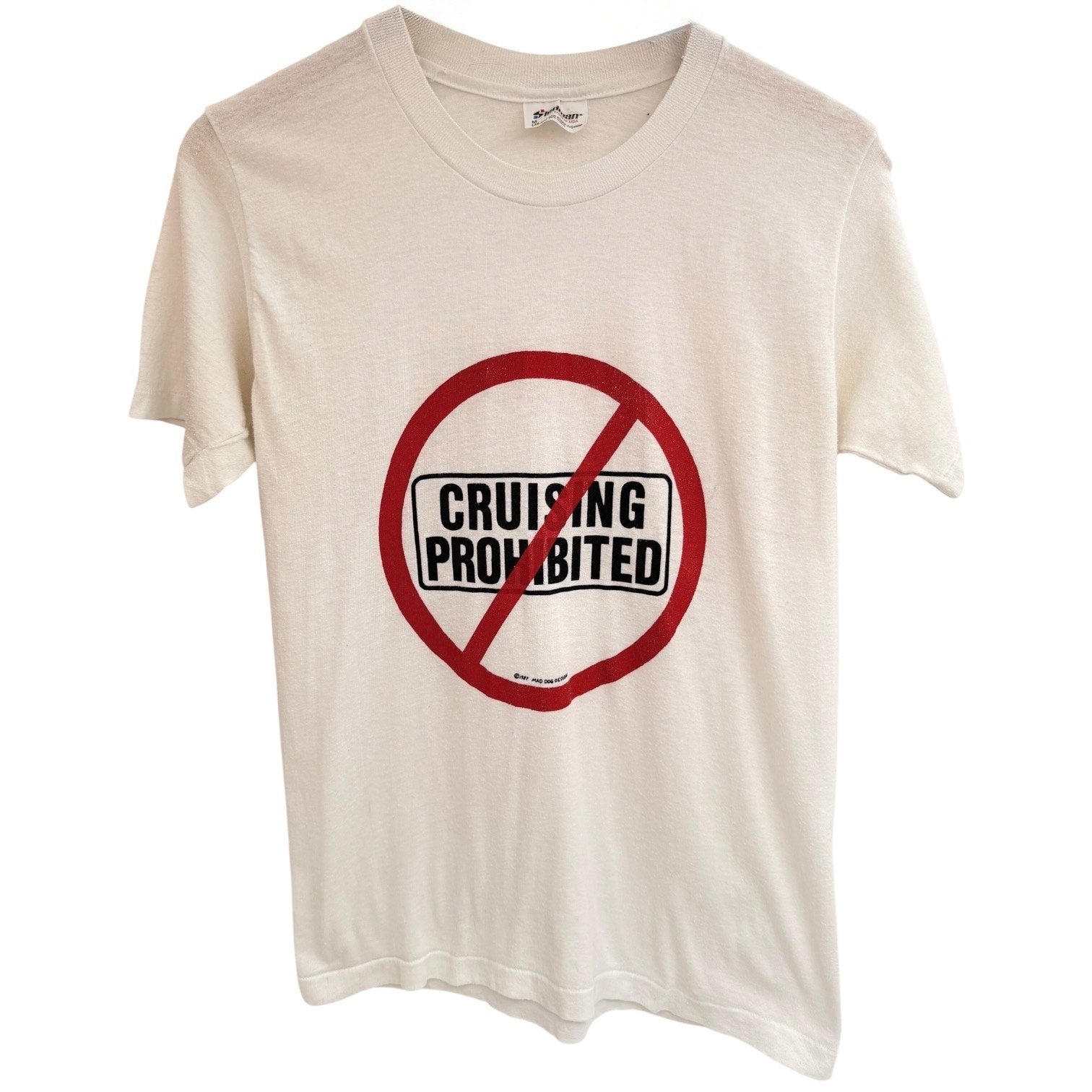 Vintage Cruising Prohibited T Shirt Mens Medium White 1987 Mad Dog Design Tee