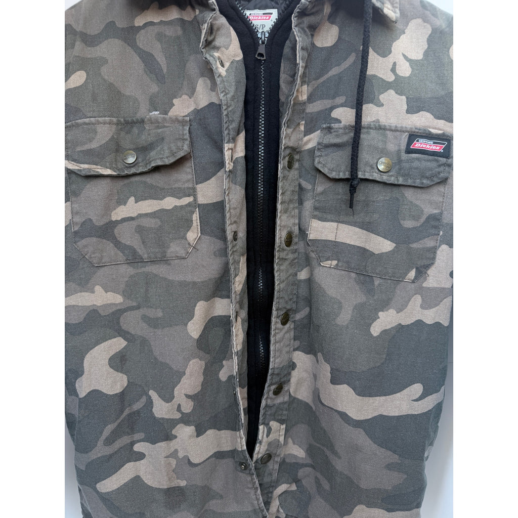 Dickies Camo Hooded Jacket Mens Small Quilted Lined Workwear Camouflage Coat