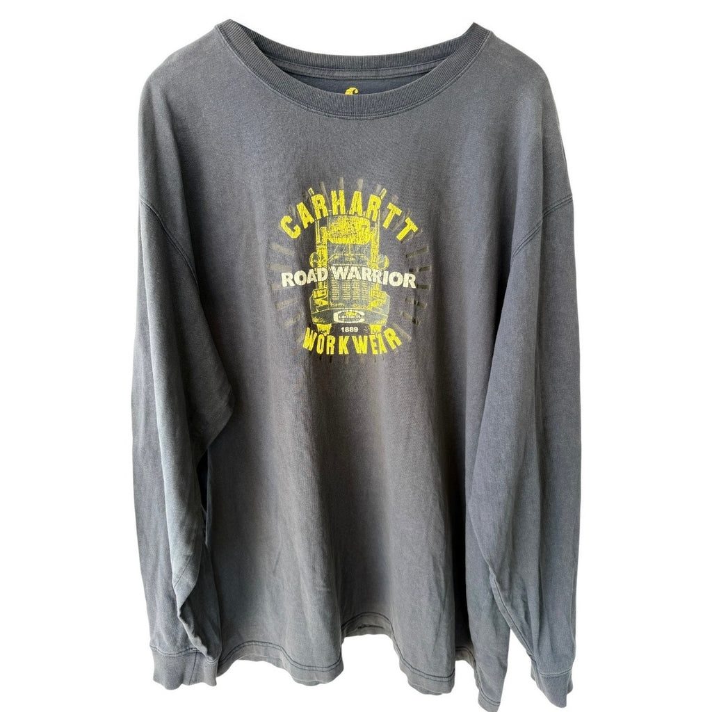 Carhartt Road Warrior Long Sleeve T Shirt Mens 2XL Dark Blue Workwear Graphic