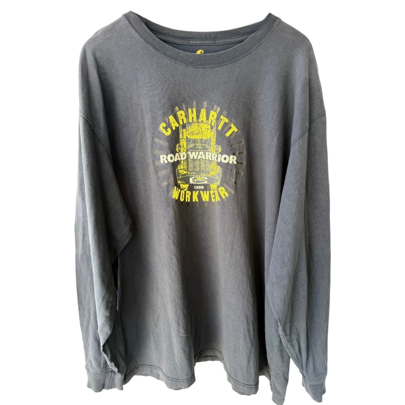 Carhartt Road Warrior Long Sleeve T Shirt Mens 2XL Dark Blue Workwear Graphic