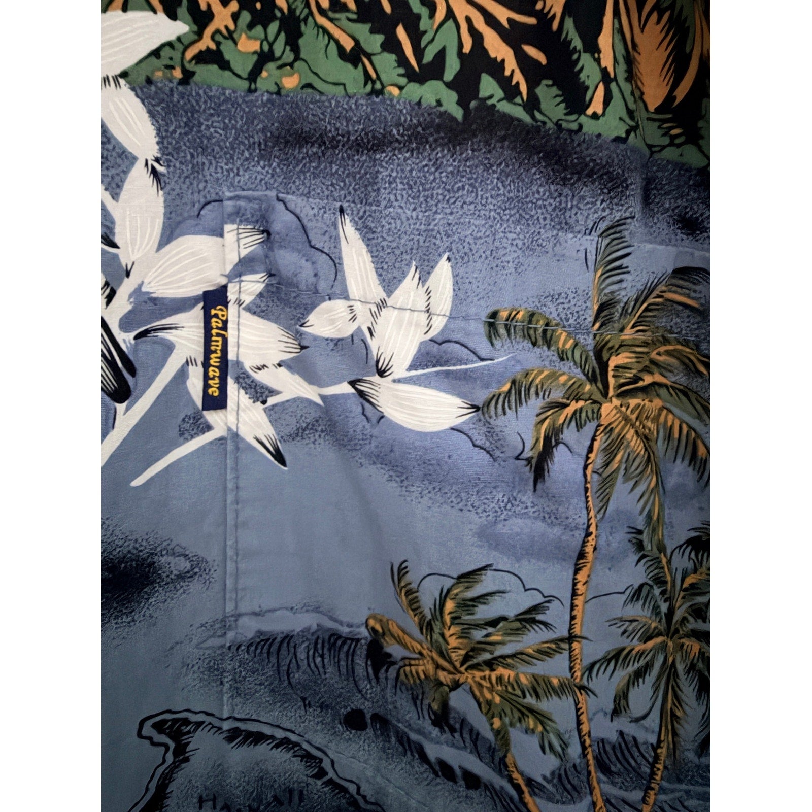 Palmwave Hawaiian Shirt Mens XL Gray Blue Island Floral Aloha Button Up
