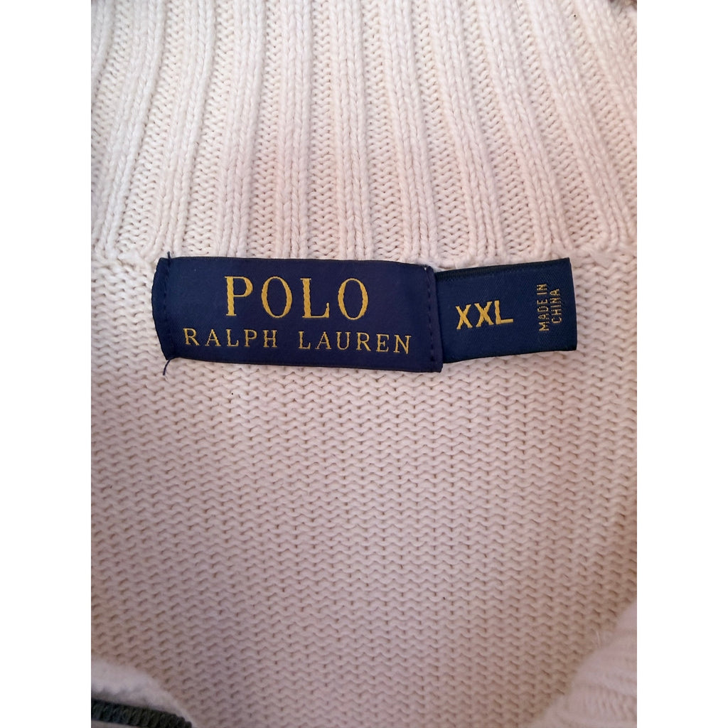 Polo Ralph Lauren Quarter Zip Sweater Mens XXL Cream Knit Pullover Logo