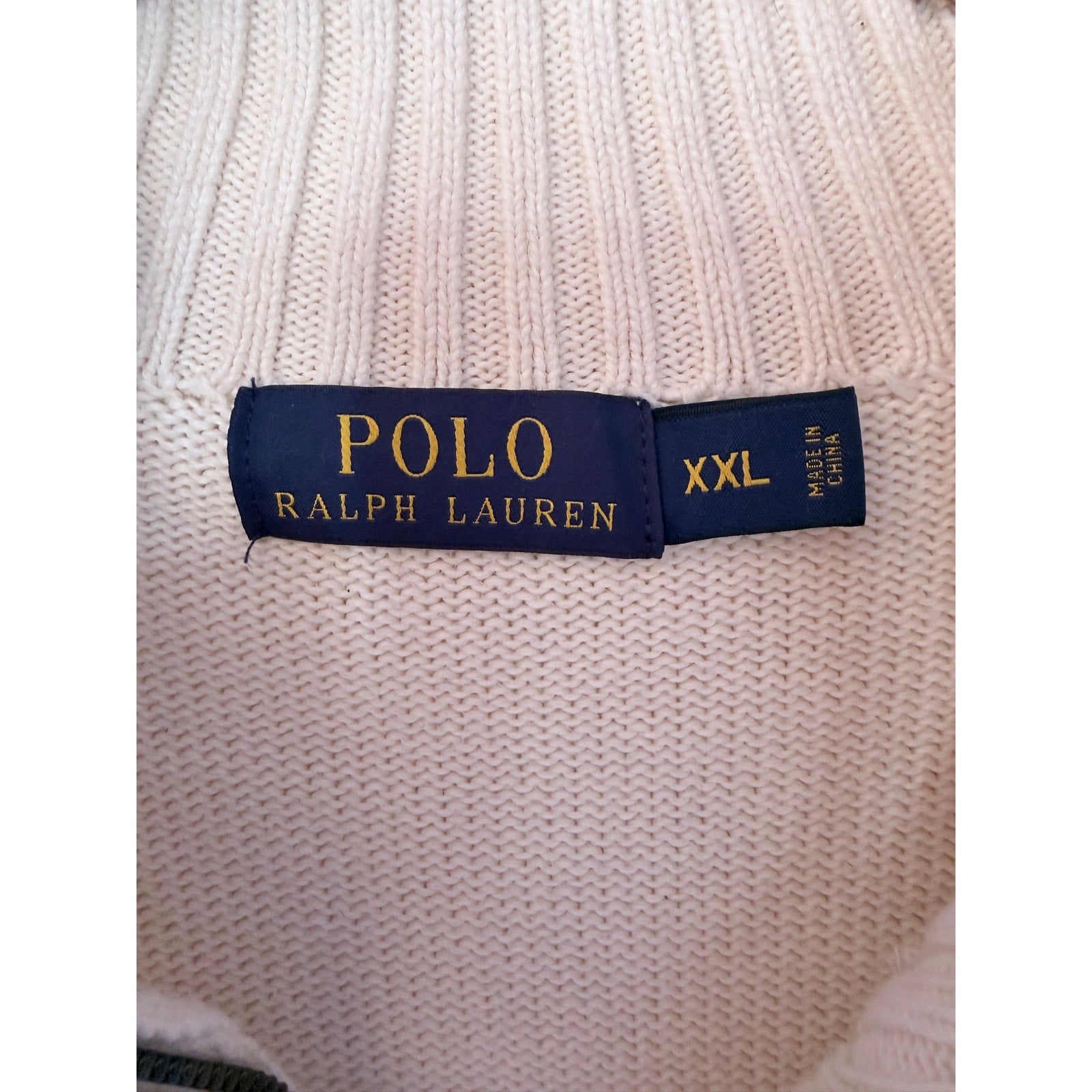 Polo Ralph Lauren Quarter Zip Sweater Mens XXL Cream Knit Pullover Logo