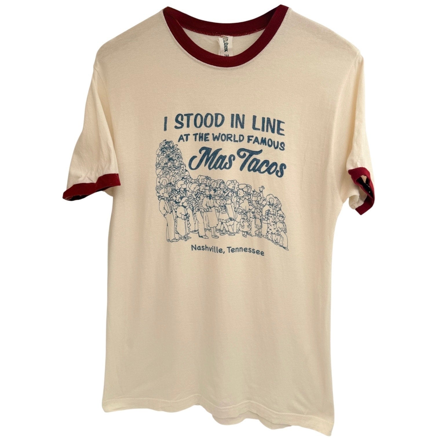 Mas Tacos Nashville Tennessee Ringer T Shirt Mens Medium White Red Graphic Tee