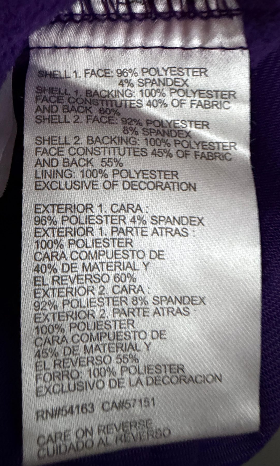 NFL Men's Purple Minnesota Vikings Colorblock Full-Zip Fleece Jacket — fabric content tag