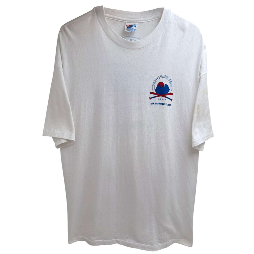 Hanes Men's White Sedona Days Tournament 1993 Slow Pitch Softball Classic Crewneck T-Shirt — back view