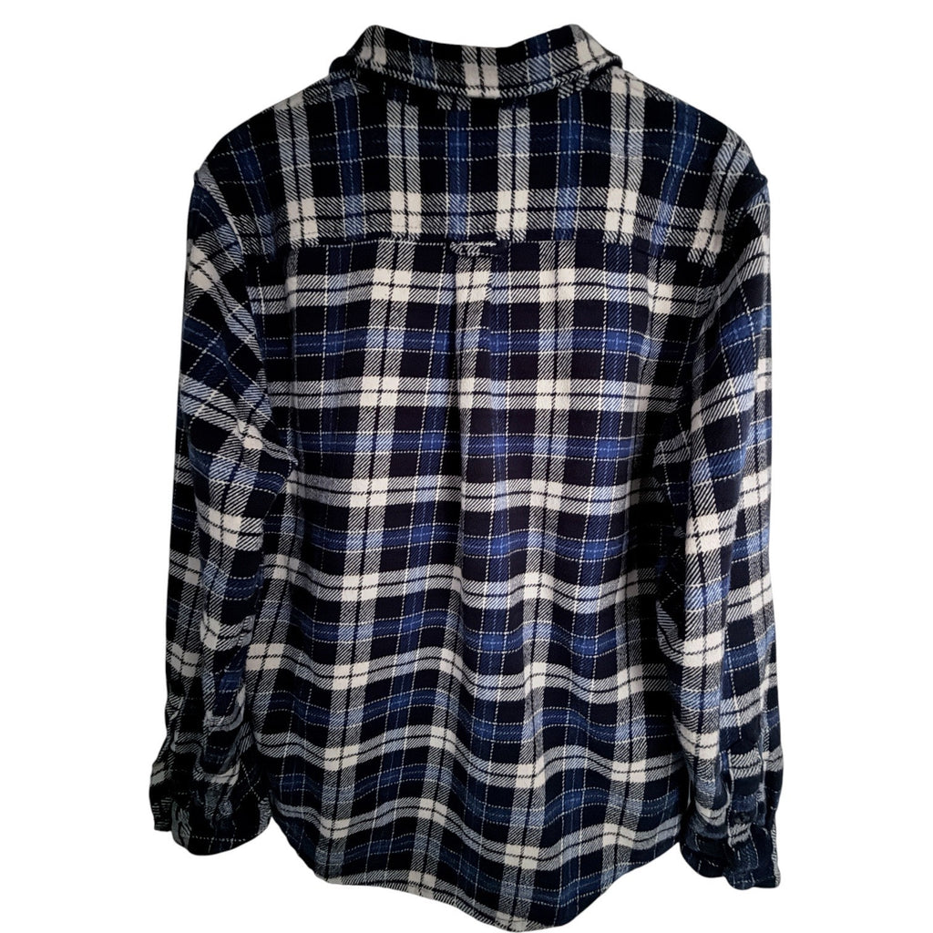 Orvis Plaid Sherpa Lined Flannel Shirt Jacket Mens Medium Blue White