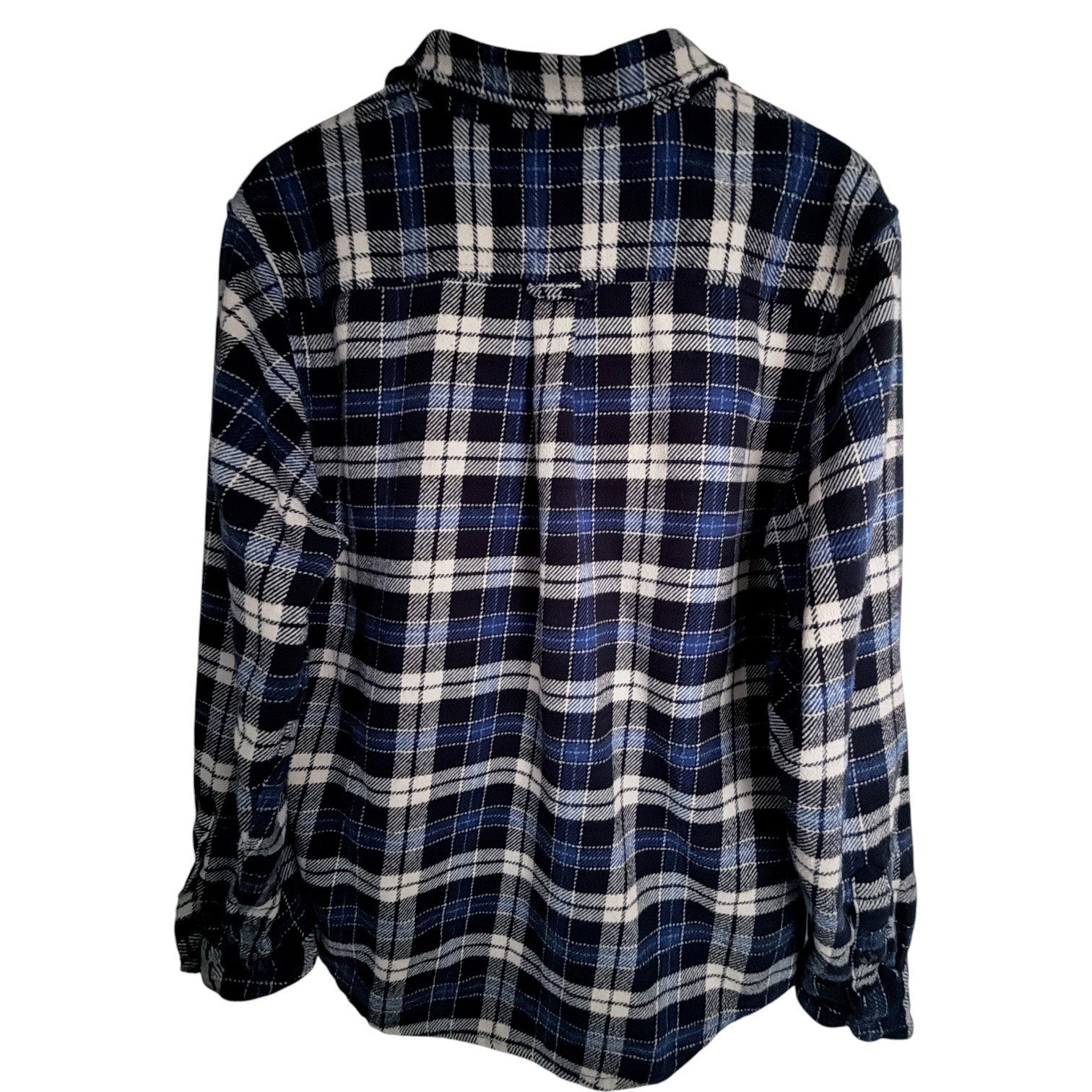 Orvis Plaid Sherpa Lined Flannel Shirt Jacket Mens Medium Blue White