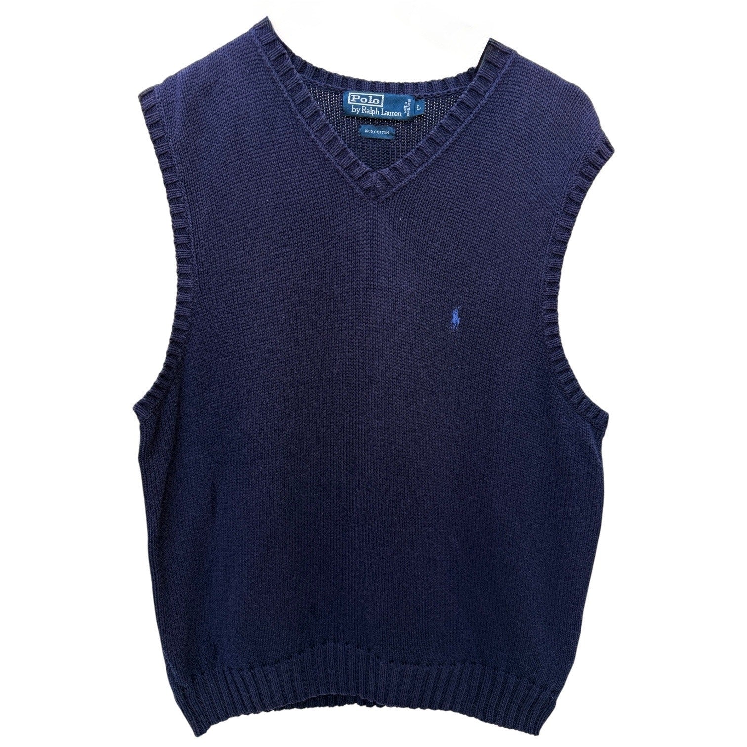 Polo Ralph Lauren Sweater Vest Mens Large Navy Knit V Neck Pony Logo Preppy