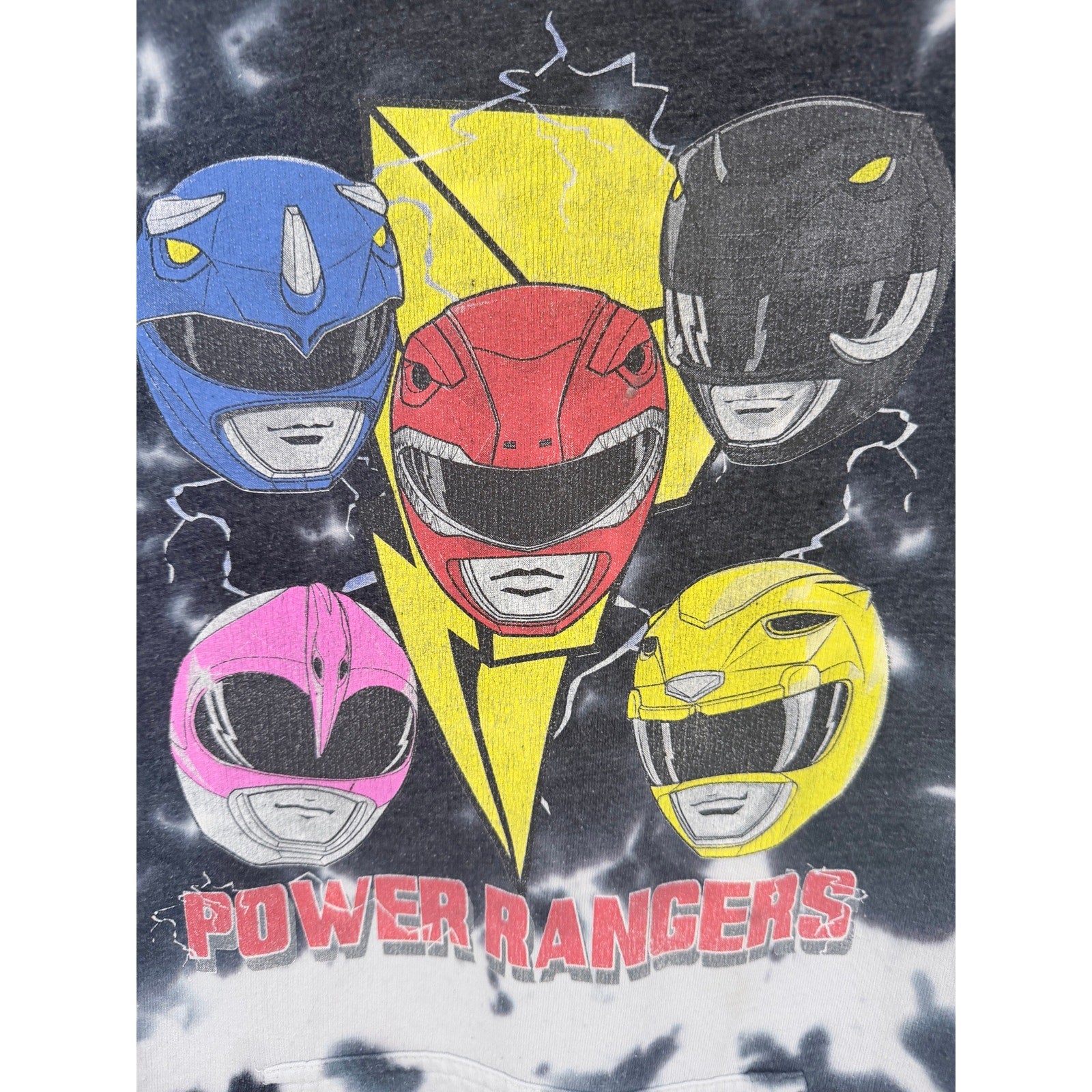 Power Rangers Hoodie Mens Medium Black White Tie Dye Graphic Sweatshirt