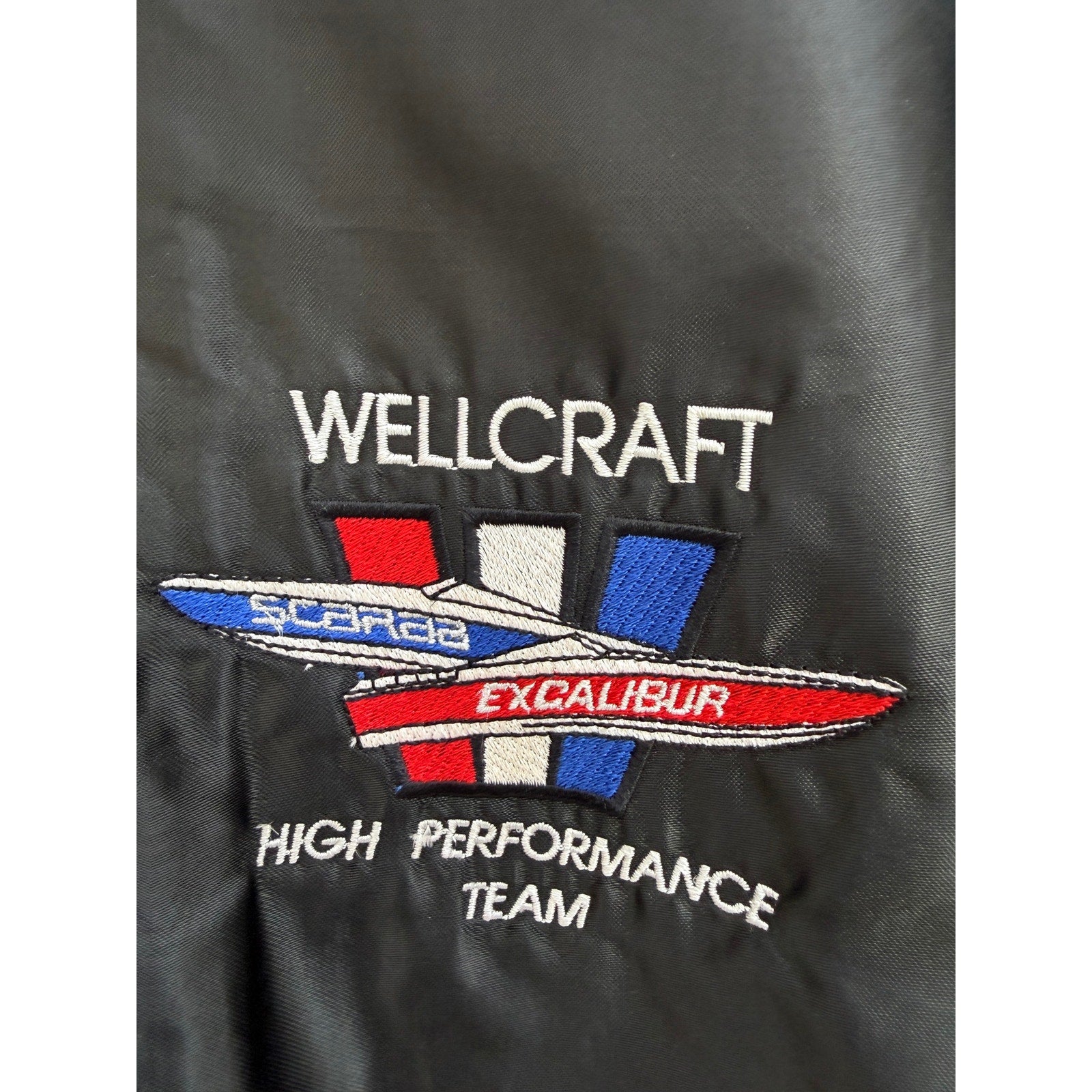Vintage DeLong Wellcraft Bomber Jacket Mens Medium Black Racing Boat USA Made
