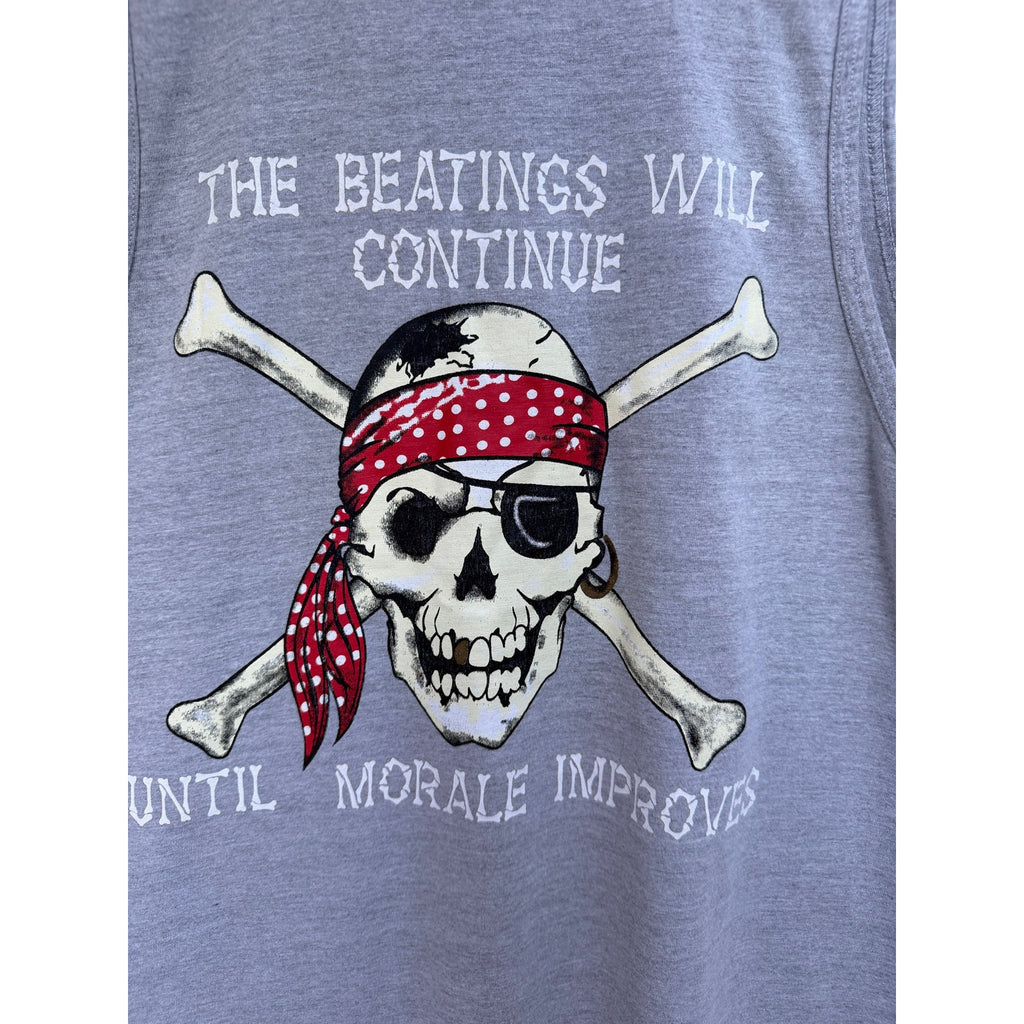 Pirana Joe Skull Graphic Tank Top Mens Large Gray Bahamas Pirate Sleeveless