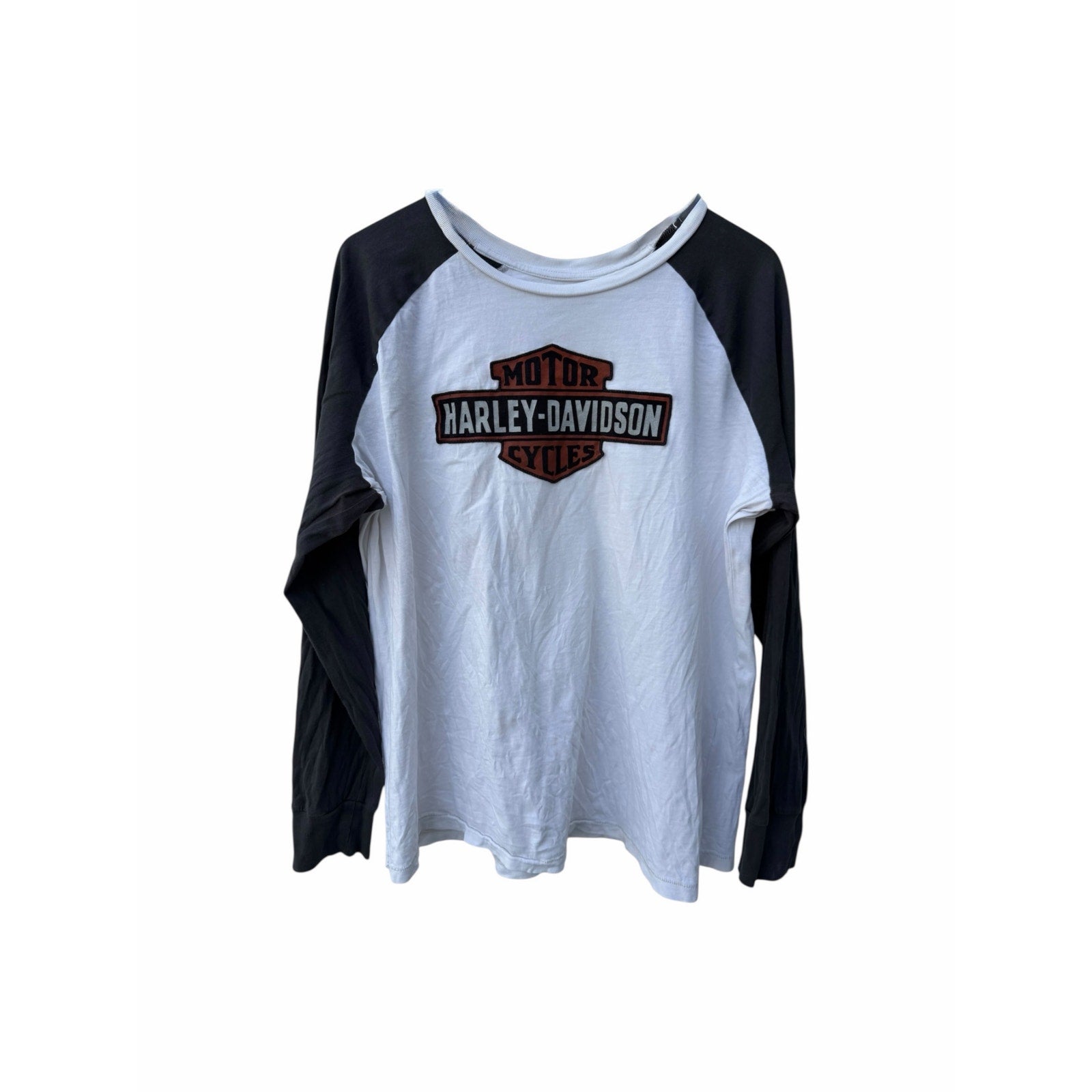 Harley Davidson Vintage Long Sleeve T Shirt Mens 2XL White Black Biker Bar