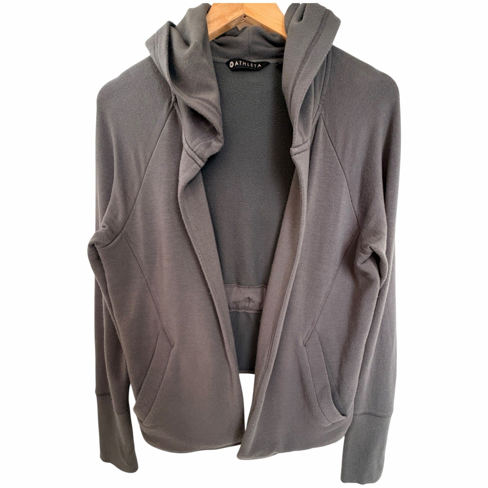 Athleta Clarity Cinch Womens M Gray Hooded Cardigan