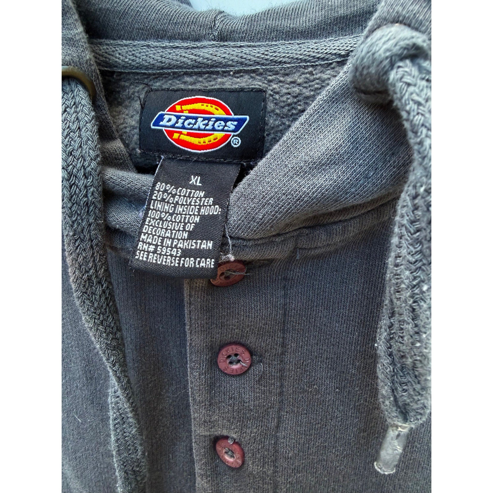 Dickies Hoodie Mens XL Gray Henley Workwear Pullover