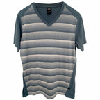 Oakley Blue Gray Striped V Neck T Shirt Mens Medium