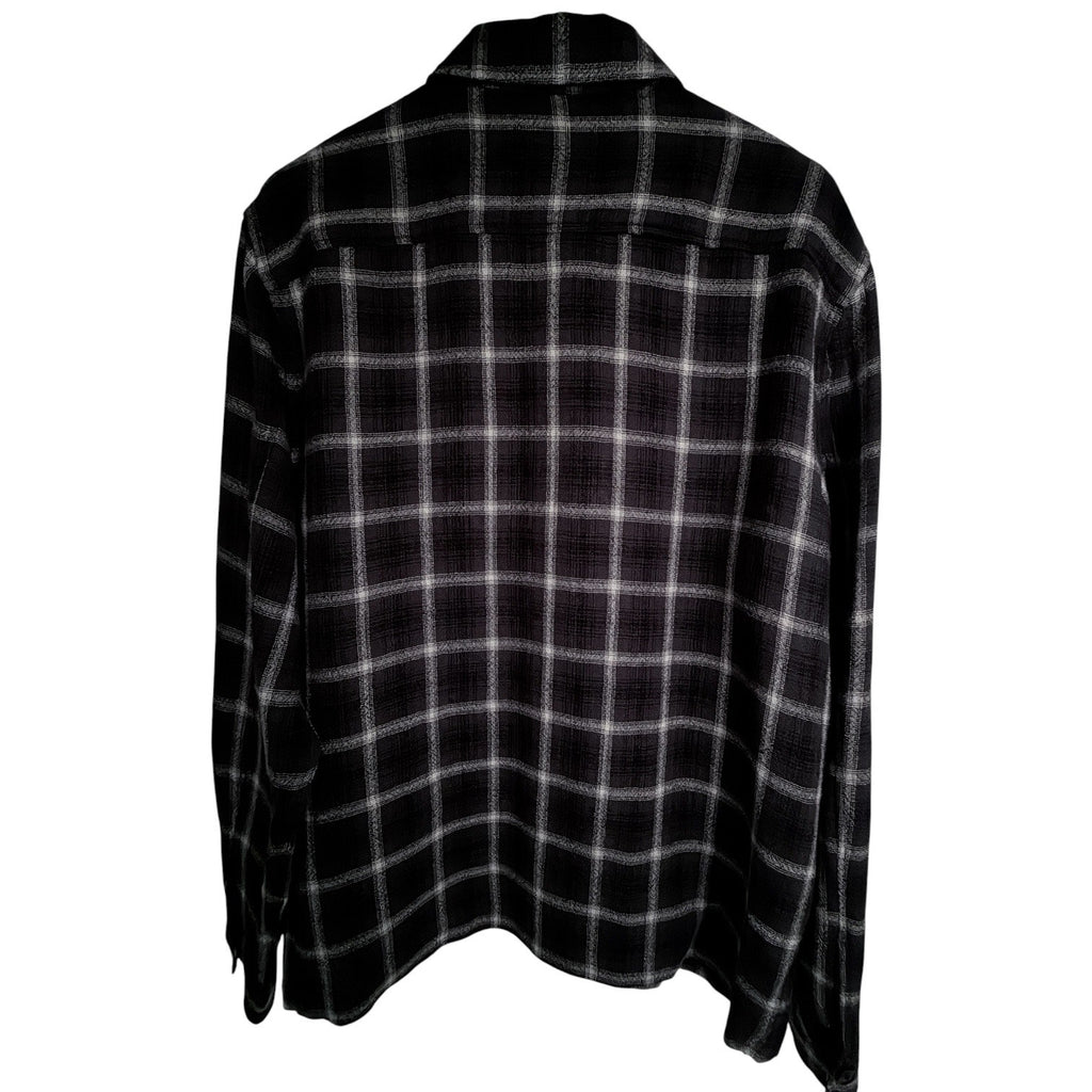 AllSaints Plaid Zip Front Overshirt Jacket Mens Large Black Gray