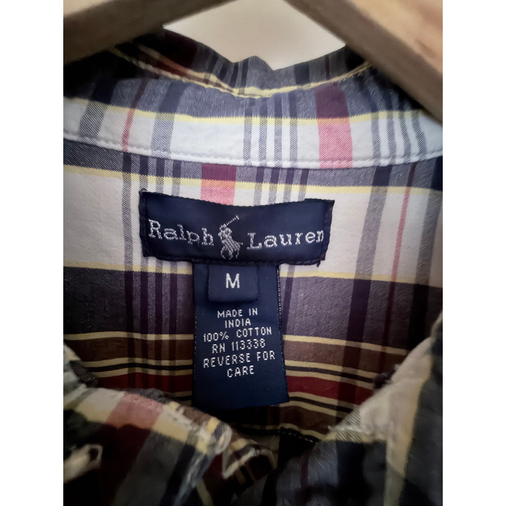 Polo Ralph Lauren Boys Plaid Button Down Shirt Youth Medium Short Sleeve