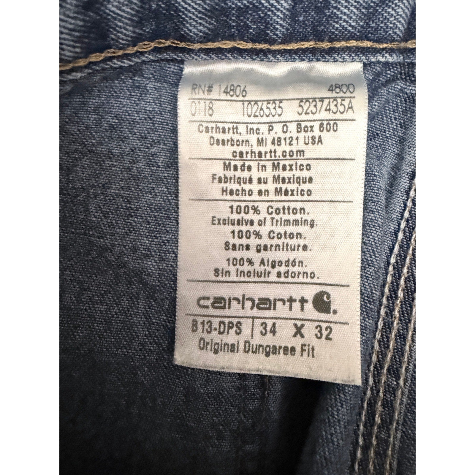 Carhartt B13 DPS Original Dungaree Carpenter Jeans Mens 34x32 Light Wash Denim