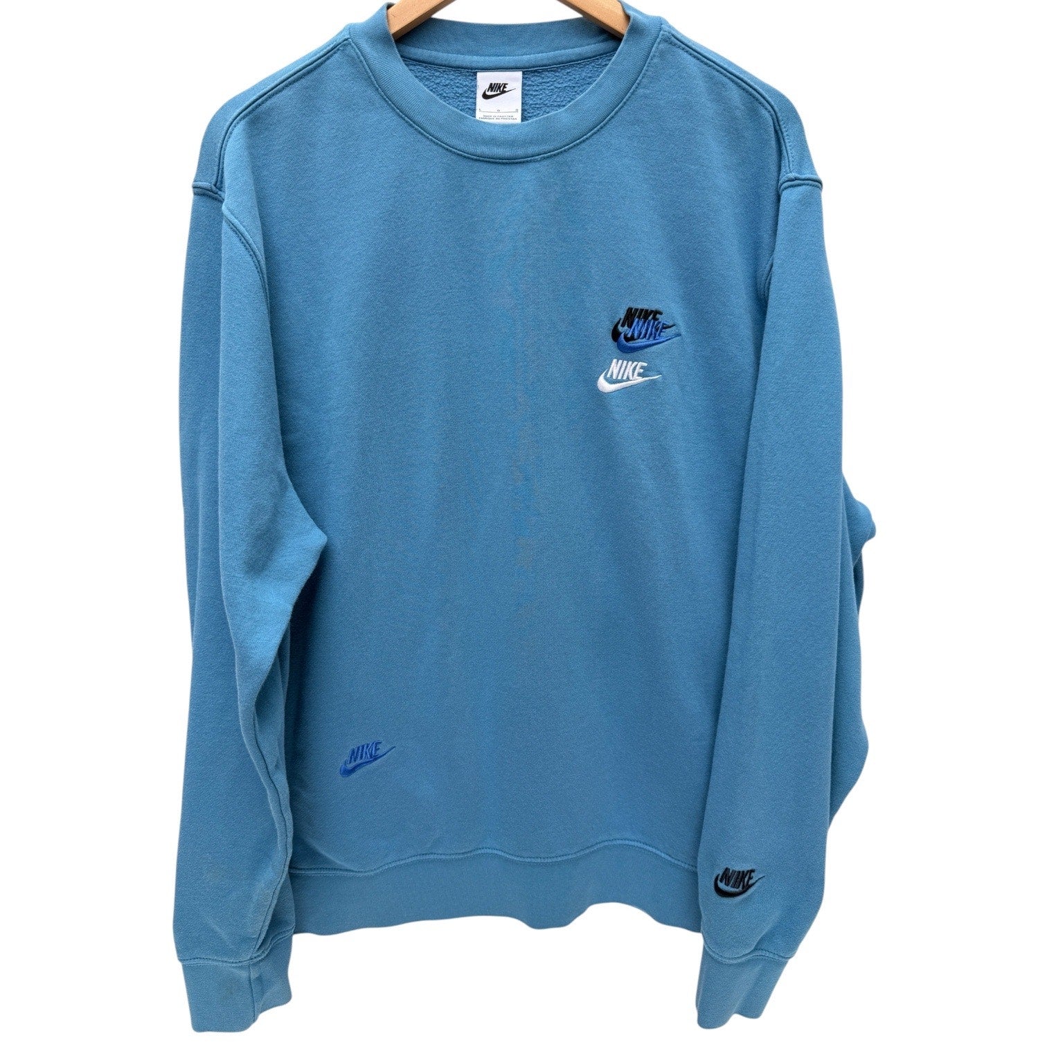 Nike Sweatshirt Mens Large Blue Crewneck Embroidered Swoosh Logo Pullover