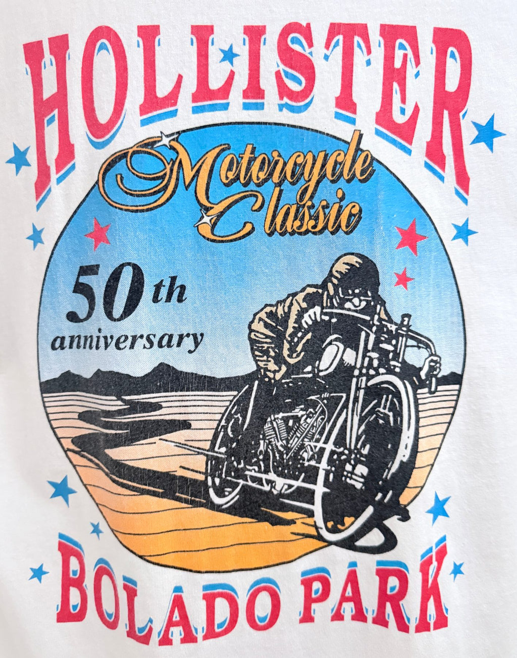Hanes Men's White Hollister Motorcycle Classic 50th Anniversary Full-Zip Crewneck T-Shirt — view 5