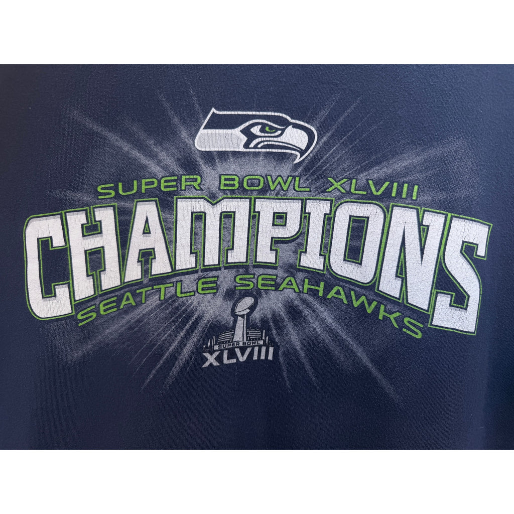 Seattle Seahawks Super Bowl XLVIII Champions T Shirt Mens Large Navy Fan Tee
