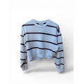 Athleta Striped Cropped Sweatshirt White Purple Crewneck Womens S