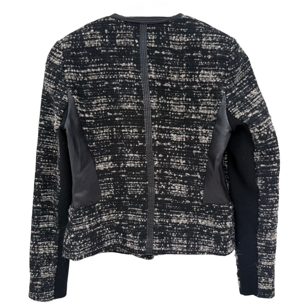 Rebecca Taylor Tweed Moto Jacket Womens 6 Black White Zip Up