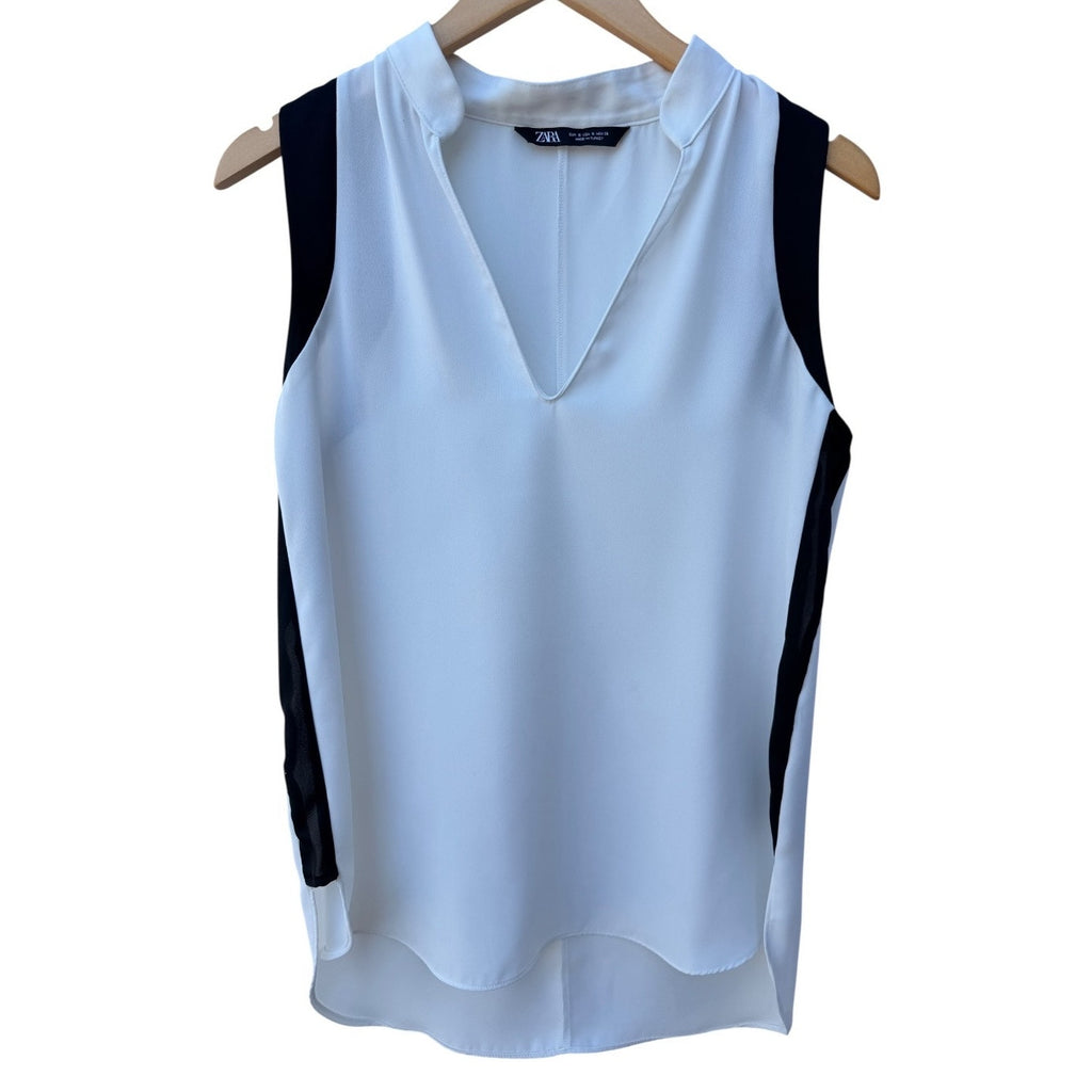 Zara Womens Sleeveless Blouse Small White V Neck Top