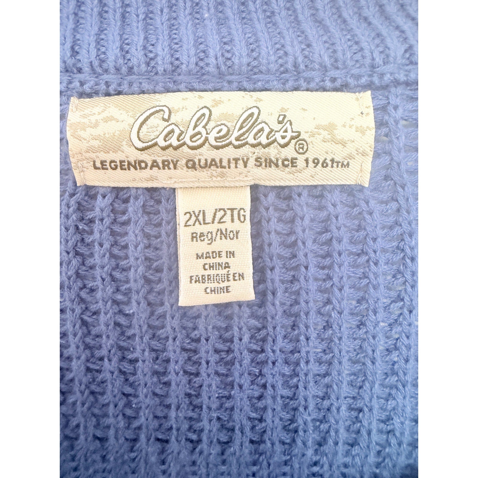 Cabelas Sweater Mens 2XL Blue Knit Button Neck Heavyweight Outdoor Pullover additional view 2