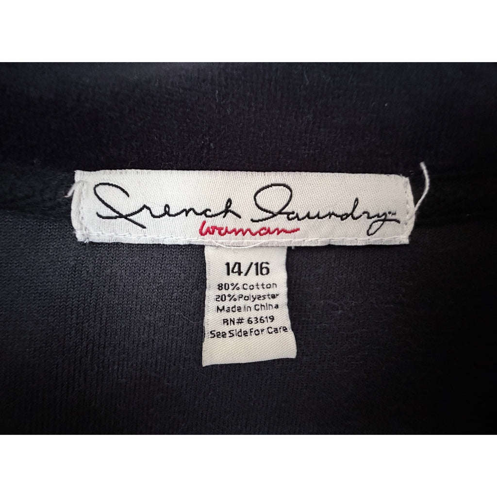 French Laundry Womens 14 16 Black Velour Zip Jacket Embellished Heart Graphic