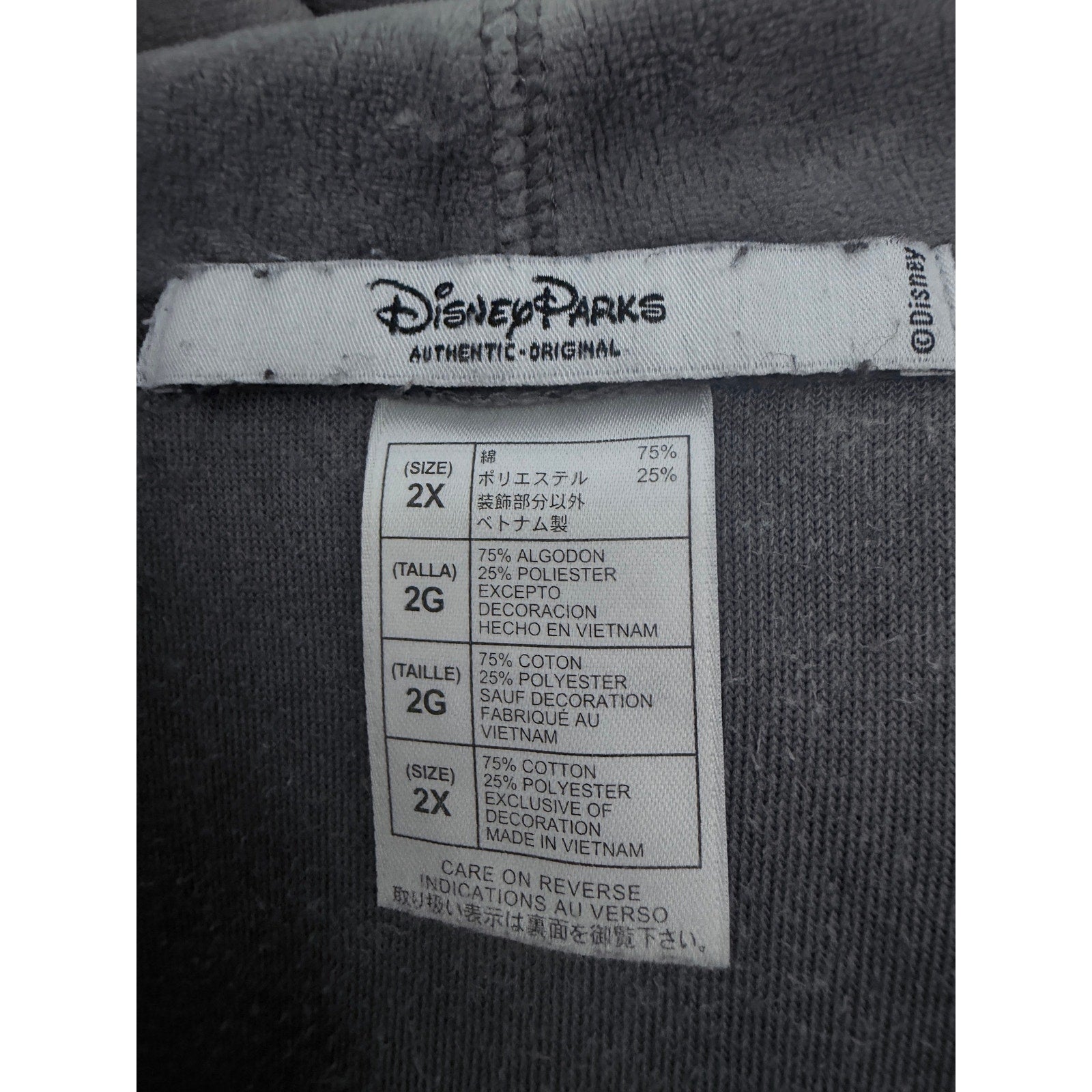 Disney Parks Mickey Mouse Hoodie Womens 2X Gray Black Velour Zip Up Jacket