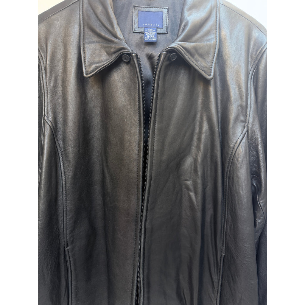 Venezia Leather Jacket Womens Medium Black Zip Up Coat Lined Interior