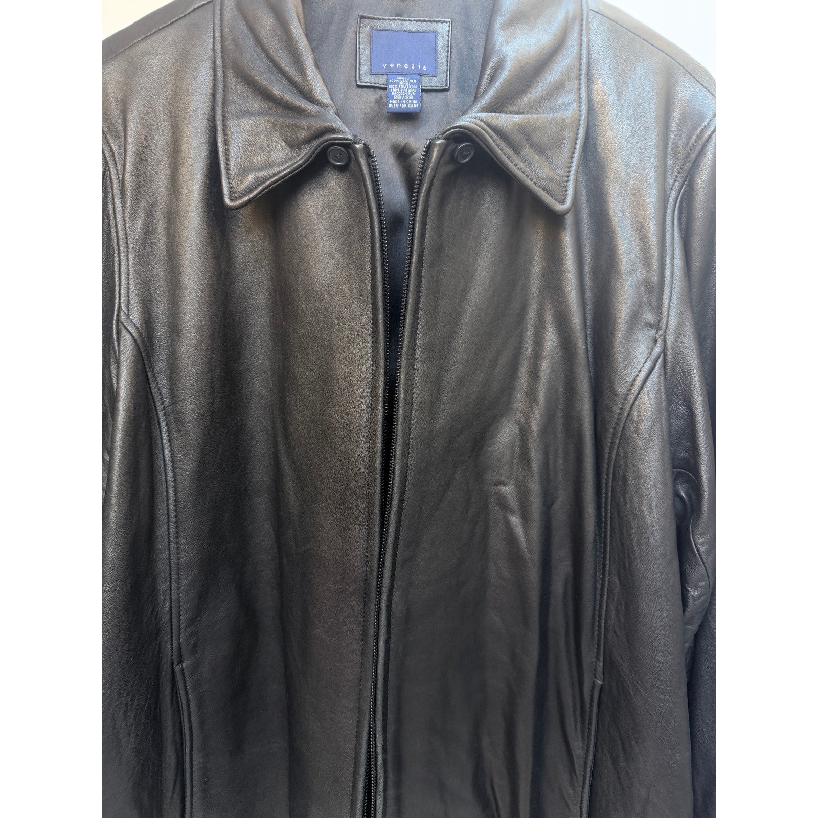 Venezia Leather Jacket Womens Medium Black Zip Up Coat Lined Interior