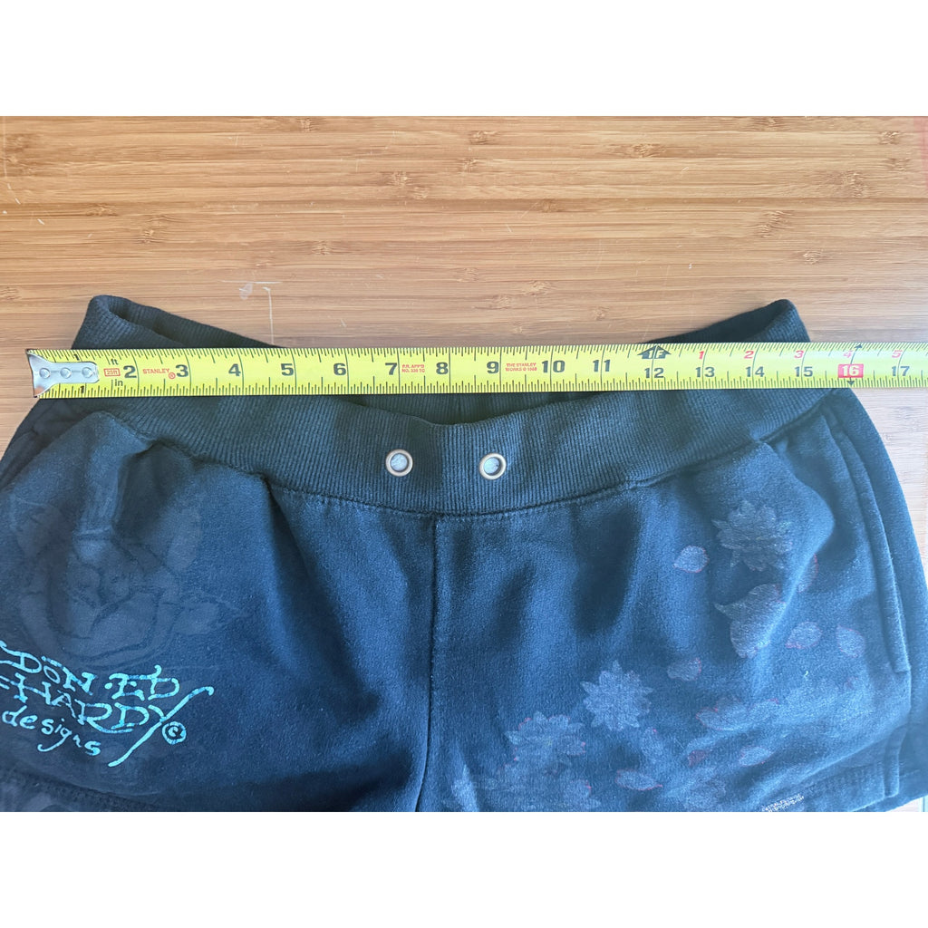 Ed Hardy Womens Shorts Large Black Graphic Floral Y2K Lounge Casual